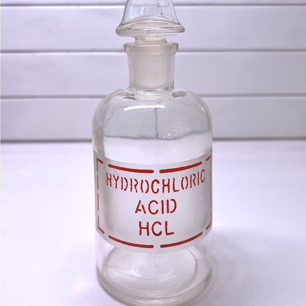 Vintage Hydrochloric Acid Pyrex Bottle / Stamped / Apothecary / Pharmaceutical